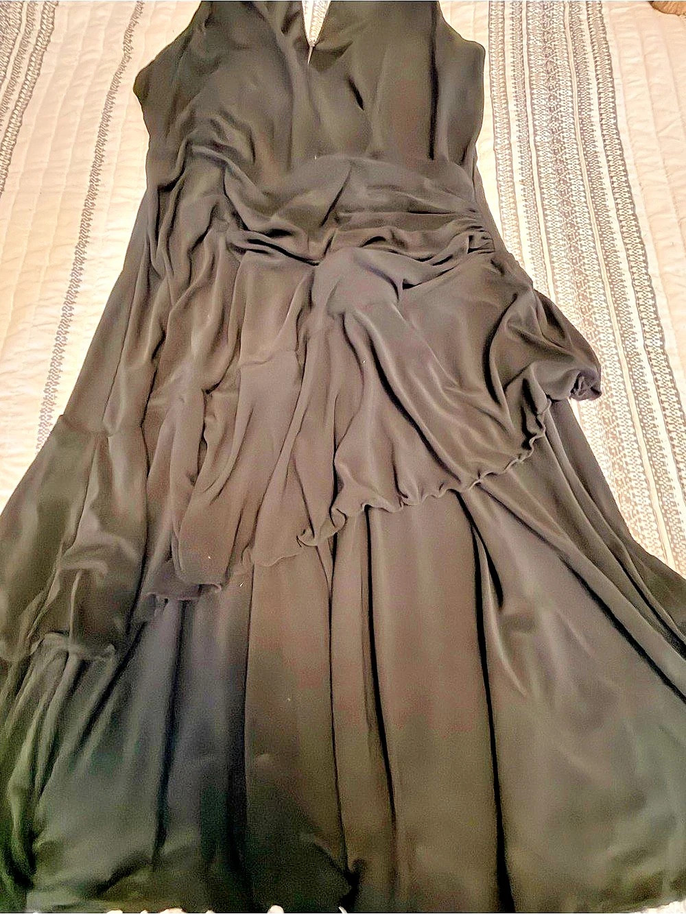 Luxe by Carmen Marc Valvo Maxi Wrap Dress in Black Size 14 Like New